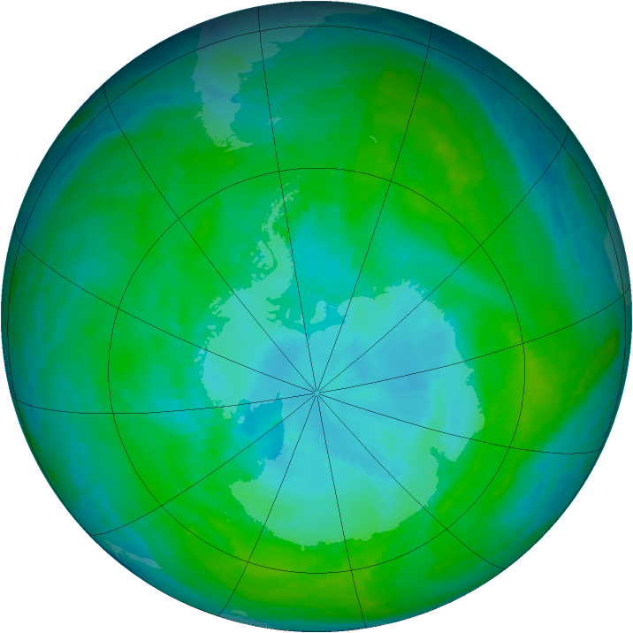 Antarctic ozone map for 03 January 2004